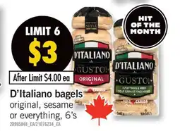 Fortinos D'ITALIANO BAGELS, 6'S offer