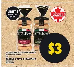 Independent Grocer D'ITALIANO GUSTO BAGELS, 6'S offer