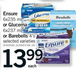 Fortinos ENSURE, 6X235 ML OR GLUCERNA, 6X237 ML OR BAREBELLS, 4'S offer