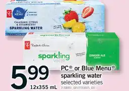 Fortinos PC MENU OR BLUE MENU SPARKLING WATER, 12X355 ML offer