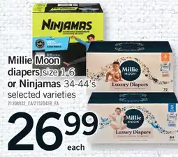 Fortinos MILLIE MOON DIAPERS SIZE 1-6 OR NINJAMAS 34-44'S offer