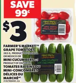 Independent Grocer FARMER'S MARKET GRAPE TOMATOES, 283 G OR MEXICO OR MINI CUCUMBERS, 6'S offer