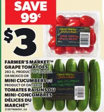 Independent Grocer FARMER'S MARKET GRAPE TOMATOES, 283 G OR MEXICO OR MINI CUCUMBERS, 6'S offer