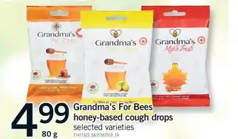 Fortinos GRANDMA'S FOR BEES HONEY-BASED COUGH DROPS, 80 G offer