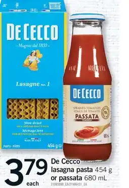 Fortinos DE CECCO LASAGNA PASTA 454 G OR PASSATA 680 ML offer