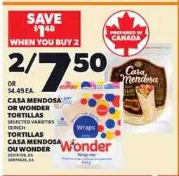 Independent Grocer CASA MENDOSA OR WONDER TORTILLAS, 10 INCH offer