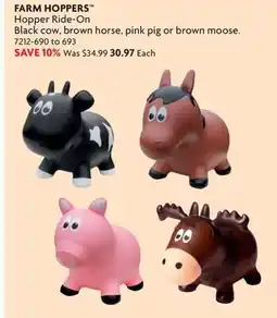 Home Hardware FARM HOPPERS Hopper Ride-On Black cow, brown horse, pink pig or brown moose offer