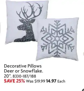 Home Hardware Decorative Pillows Deer or Snowflake. 20 offer