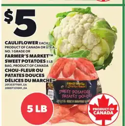 Independent Grocer CAULIFLOWER, EACH FARMER'S MARKET SWEET POTATOES, 5 LB BAG offer