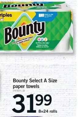 Fortinos BOUNTY SELECT A SIZE PAPER TOWELS, 8=24 ROLLS offer