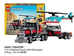 Home Hardware LEGO CREATOR 3-in-1 Flatbed Truck with Helicopter offer