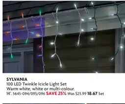 Home Hardware 100 LED Twinkle Icicle Light Set Warm white, white or multi-colour offer