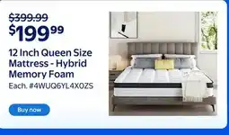 Walmart 12 Inch Queen Size Mattress - Hybrid Memory Foam offer