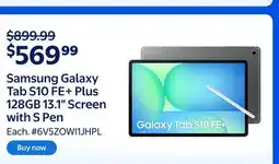 Walmart Samsung Galaxy Tab S10 FE+ Plus 128GB 13.1 Screen with S Pen offer