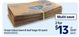 Walmart Great Value lawn & leaf bags 10-pack offer