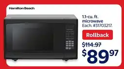Walmart Hamilton Beach 1.1-cu. ft Microwave offer