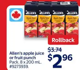 Walmart Allen's apple juice or fruit punch offer