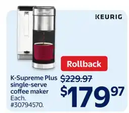Walmart Keurig K-Supreme Plus single-serve coffee maker offer