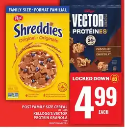 Food Basics POST FAMILY SIZE CEREAL OR KELLOGG'S VECTOR PROTEIN GRANOLA offer