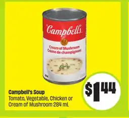 FreshCo Campbell's Soup 284 mL Tomato, Vegetable, Chicken or Cream of Mushroom offer