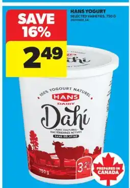 Real Canadian Superstore HANS YOGURT, 750 G offer