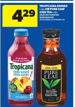 Real Canadian Superstore TROPICANA DRINKS, 1.36 L OR PURE LEAF ICED TEA, 1.75 L offer