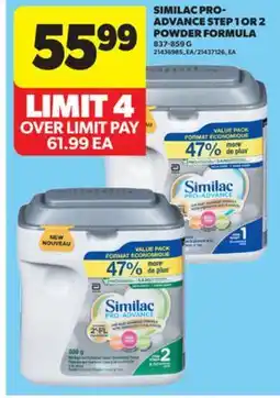 Real Canadian Superstore SIMILAC PRO-ADVANCE STEP 1 OR 2 POWDER FORMULA, 837-859 G offer