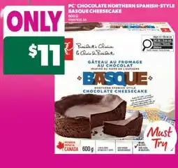 Real Canadian Superstore PC CHOCOLATE NORTHERN SPANISH-STYLE BASQUE CHEESECAKE, 600 G offer