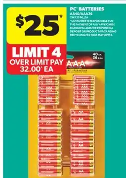 Real Canadian Superstore PC BATTERIES, AA40/AAA36 offer