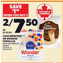 Loblaws CASA MENDOSA OR WONDER TORTILLAS, 10 INCH offer