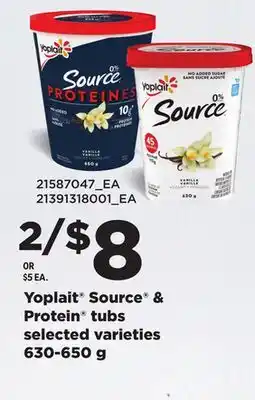 Loblaws YOPLAIT SOURCE & PROTEIN TUBS, 630–650 G offer