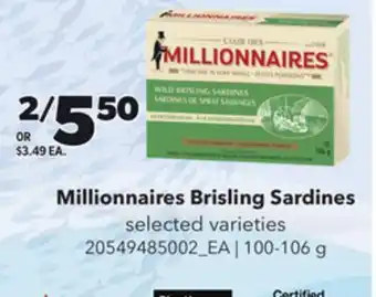 Loblaws MILLIONNAIRES BRISLING SARDINES, 100-106 g offer