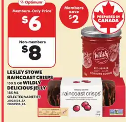 Loblaws LESLEY STOWE RAINCOAST CRISPS, 150 G OR WILDLY DELICIOUS JELLY, 185 ML offer