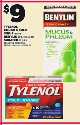 Loblaws TYLENOL COUGH & COLD, SINUS, 18-20'S BENYLIN, 20'S/100 ML OR SUDAFED, 20-24'S offer