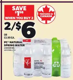 Loblaws PC NATURAL SPRING WATER, 24X500 ML offer
