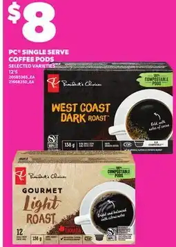 Loblaws PC SINGLE SERVE COFFEE PODS, 12'S offer