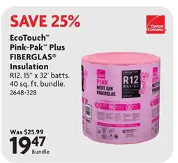Home Hardware Pink-Pak Plus FIBERGLAS Insulation offer