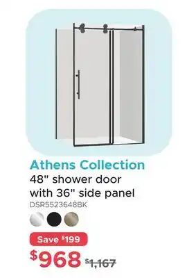 Bath Depot Athens Collection 48 shower door with 36 side panel offer