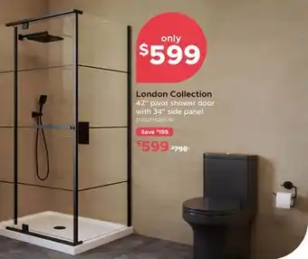 Bath Depot London Collection 42 pivot shower door with 34 side panel offer