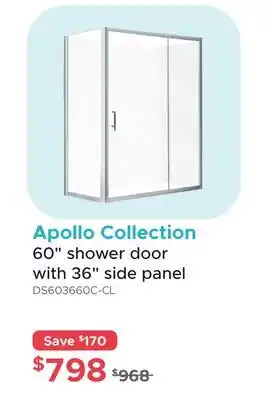 Bath Depot Apollo Collection 60 shower door with 36 side panel offer