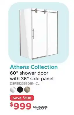 Bath Depot Athens Collection 60 shower door with 36 side panel offer