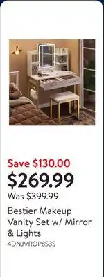Walmart Bestier Makeup Vanity Set w/ Mirror & Lights offer