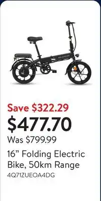 Walmart 16 Folding Electric Bike, 50km Range offer