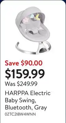 Walmart HARPPA Electric Baby Swing, Bluetooth, Gray offer