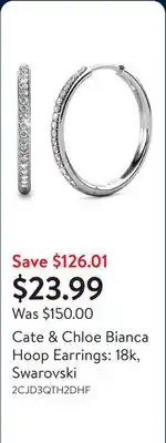 Walmart Cate & Chloe Bianca Hoop Earrings: 18k, Swarovski offer