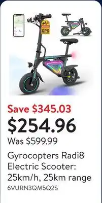 Walmart Gyrocopters Radi8 Electric Scooter: 25km/h, 25km range offer