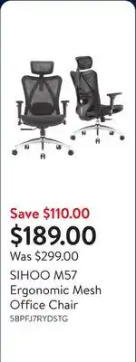 Walmart SIHOO M57 Ergonomic Mesh Office Chair offer