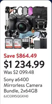 Walmart Sony a6400 Mirrorless Camera Bundle, 2x64GB offer