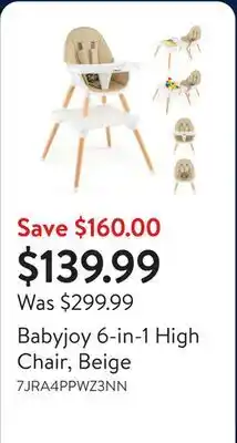 Walmart Babyjoy 6-in-1 High Chair, Beige offer