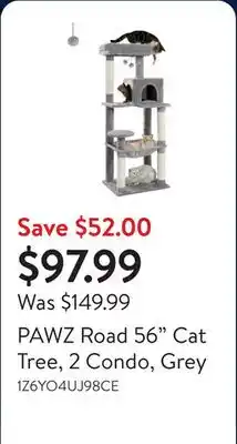 Walmart PAWZ Road 56 Cat Tree, 2 Condo, Grey offer